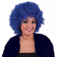 Carnaval verkleed pruik   Dames/heren   Blauw   Krullen   Clown