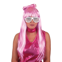 Funny Fashion Carnaval verkleed pruik   Lady Gaga damespruik   Roze   strik/pony