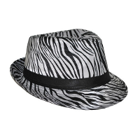 Carnaval verkleed Trilby hoedje met zebra print   volwassenen   Pimp  Party
