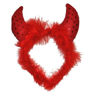 Duivel diadeem haarband met veren en pailletten   rood   Halloween