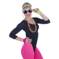 Eighties/Jaren 80 verkleedset   ketting/bril/handschoenen/bandjes   voor dames