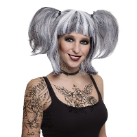 Funny Fashion Gothic/Halloween damespruik met staartjes   grijs   famous caracters