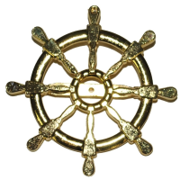 Gouden matroos/zeeman   broche scheepsroer   stuurwiel   D7 cm