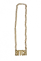 Gouden schakelketting met tekst Bitch   carnaval   verkleed artikel   kunststof