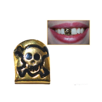 Gouden tand met doodshoofd   piraat   carnaval artikel   plastic