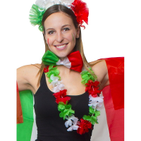 Hawaii krans rood, groen en wit   D30 cm   bloemenslinger   bloemenkrans   Italie