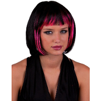 Funny Fashion Heksenpruik kort haar   zwart/roze   dames   Halloween