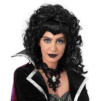 Funny Fashion Heksenpruik lang haar   zwart/krullen   damespruik   Halloween
