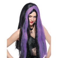 Funny Fashion Heksenpruik lang haar   zwart/paars   dames   Halloween