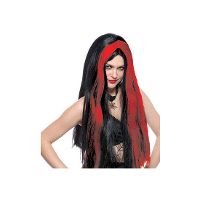Funny Fashion Heksenpruik lang haar   zwart/rood   dames   Halloween