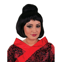 Japanse Geisha pruik   zwart   met hoge knot   damespruik   Carnaval
