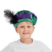 Luxe pietenmuts/baret   paars/groen   voor kinderen   roetveeg Piet