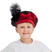 Luxe pietenmuts/baret   rood/zwart   voor kinderen   roetveeg Piet