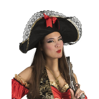 Piratenhoed zwart   met strik   volwassenen   verkleed hoed   piraat   dameshoed