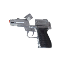 Speelgoed pistool   zilver   15 cm   geschikt voor 8 shots plaffertjes   verkleedaccessoires