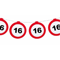 Verjaardag feestslinger 16 jaar   papier   verkeersborden   120 x 21 cm   Sweet sixteen