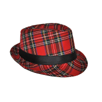 Verkleed hoed Schotse ruit   rood   Al Capone model   Trilby hoed/gleufhoed   gangster/maffia thema