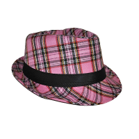 Verkleed hoed Schotse ruit   roze   Al Capone model   Trilby hoed/gleufhoed   gangster/maffia thema