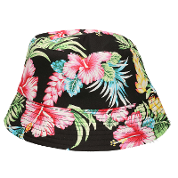 Verkleed hoedje Tropical Hawaii party   Summer print   zwart   volwassenen   Carnaval   bucket hat