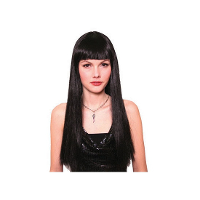 Funny Fashion Verkleedpruik   zwart   pruik met pony en lang stijl haar   Morticia