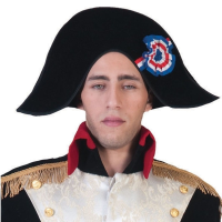 Zwarte Napoleon hoed met rozet