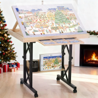 FUNTOK 1500 stukjes puzzeltafel met 4 wielen, verstelbare legpuzzeltafel met lades in hoogte en hoek met afdekking, verb