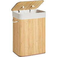 Bamboe wasmand met katoenen zak, handvaten en deksel