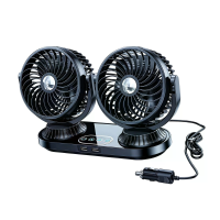 Fusika 12V 24V Dubbele Kop Auto Ventilator Dubbele USB poorten Brushless Motor 3 Snelheidsinstellingen Auto Oscillatie U