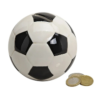 Spaarpot Voetbal thema   voor kinderen   keramiek   zwart/wit   Dia 10 cm