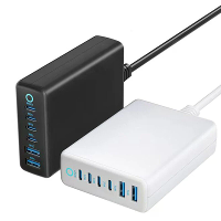[GaN Tech] 200W 6 Poort USB Lader 2USB A+4USB C Snelle Oplader Bureau Oplaadstation EU Plug met 1.6M Kabel voor iPhone 1