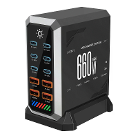 [GaN Tech] 660W 10 poorts USB PD oplader 6USB C+4USB A QC 140W PD 3.1 Snellader Bureau oplaadstation voor iPhone 16 16 P