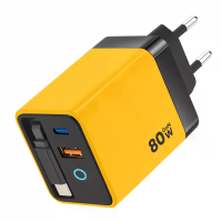 [GaN Tech] 80W 2 Poort USB PD Oplader met USB C Uitschuifbare Kabel Ondersteunt PD3.0 Snel Opladen Wandoplader Adapter E