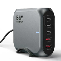 [GaN Tech] Bakeey 188W 5 poorts USB PD oplader 2USB A+3USB C PD3.1 UFCS snellader desktop opladerstation EU stekker voor