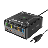 [GaN Tech] BlitzWolf® BW S28 260W 5 Port USB PD Digital Display 140W PD3.1 PPS Snellader 2USB A+3USB C met 15W Draadloze