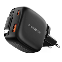 [GaN Tech] ESSAGER ES CD60 65W 2 Poorts USB PD oplader met USB C oprolbare kabel+USB A+USB C PD3.0 QC4.0 PPS snelle laad