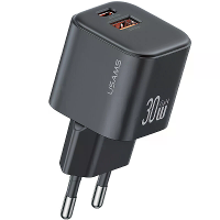 [GaN Tech] USAMS CC263 30W 2 Port USB oplader USB A+USB C Snellader Muuradapter EU stekker voor iPhone 16 16 Pro 15 14 1