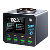 [GaN Tech] WLX F1 140W 8 poorts USB PD oplader met Slim Digitaal Scherm 4USB A+4USB C+Draadloze Oplaadpad Ondersteunt PD