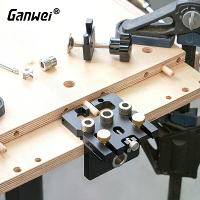 Ganwei Houtbewerking Boor Jig Locator CNC Aluminium 3 in 1 6mm 8mm 10mm Dowel Gaten 12mm 15mm Cam Lock Gaten Verstelbare