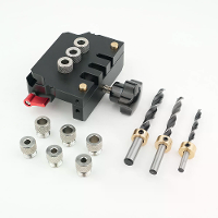 GANWEI Zelfcentrierende Dowel Jig Kit met 9 Boorgidsbussen en 3 Boorbits Verstelbare Breedte Dowel Jig voor Rechte Gaten