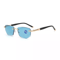 Geleidelijke Blauwe Lens Randloze Leesbril Anti blauw Licht UV Bescherming Comfortabele Zakelijke Casual Zonnebril met E