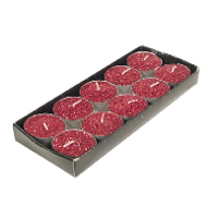 Theelichtjes/waxinelichtjes kaarsjes   10x st   rood glitters   3,5 cm