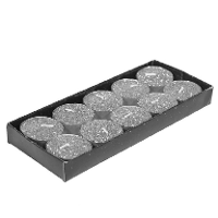 Theelichtjes/waxinelichtjes kaarsjes   10x st   zilver glitters   3,5 cm