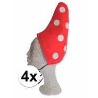 Kabouter kinder mutsen   4x   verkleed hoeden   rood/witte stippen