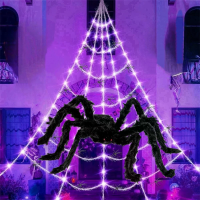 Giant Lighted Spider Web Halloween Decoratie 100 Paarse LED's 60