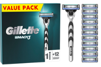 Gillette Scheermes Mach3 Value Pack   1 Handvat + 12 Scheermesjes