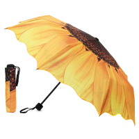 Girl Women Lady Portable Sunflower Polyester Cloth Reinforced Paint Metal Folding Travel Rain Umbrella Parasol