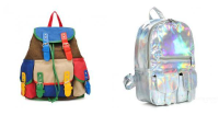 Girls Canvas Color Block Backpack Schoolbag