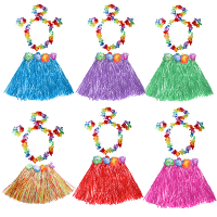 Girls Hawaiian Grass Skirt Flower Hula Lei Wristband Garland Dress