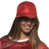 Glitter pailletten disco baseball cap/ petje   Rood   Dames   Verkleed/ carnaval accessoires