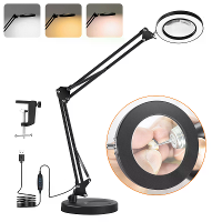 GOCHIFIX 2in1 10X Vergrootglas met Licht LED Vergrootlamp met Stand en Klem, 3 Kleurmodi 10 Niveaus Helderheid voor Hand